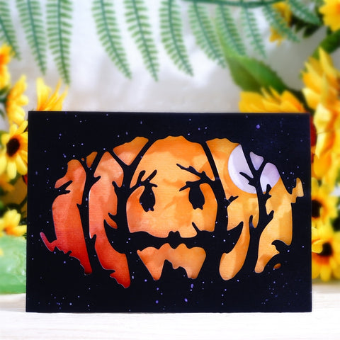 Inlovearts Halloween Pumpkin Bat and Trees Background Board Cutting Dies