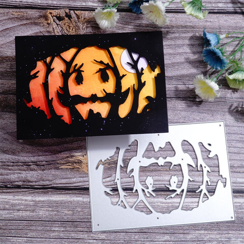 Inlovearts Halloween Pumpkin Bat and Trees Background Board Cutting Dies