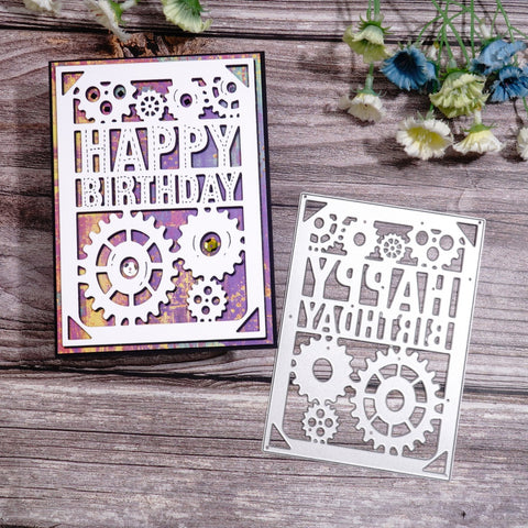 Inlovearts Gear Happy Birthday Background Board Cutting Dies
