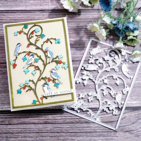 Inlovearts Birds Standing on Branch Background Board Metal Cutting Dies