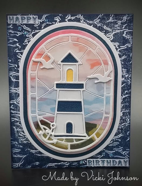 Inlovearts Lighthouse Oval Background Cutting Dies