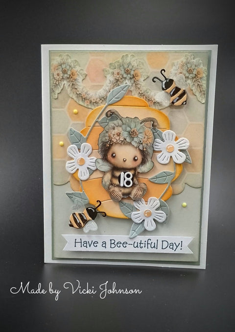 Inlovearts Honeycomb with Bee Flower and Leaf Cutting Dies