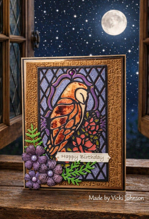 Inlovearts Owl with Vintage Pattern Background Board Cutting Dies