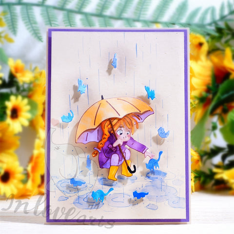 Inlovearts Little Girl Holding Umbrella Cutting Dies