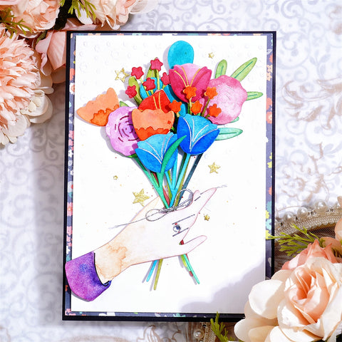 Inlovearts Holding a Bouquet of Flowers Cutting Dies