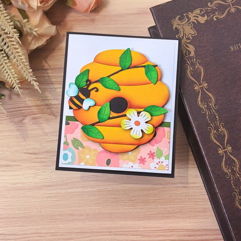 Inlovearts Honeycomb with Bee Flower and Leaf Cutting Dies