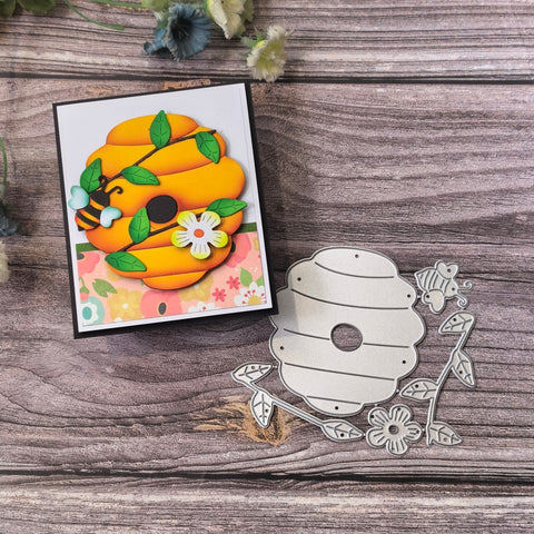 Inlovearts Honeycomb with Bee Flower and Leaf Cutting Dies