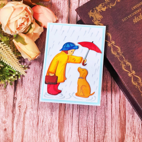 Inlovearts Girl holding Umbrella and Dog Cutting Dies