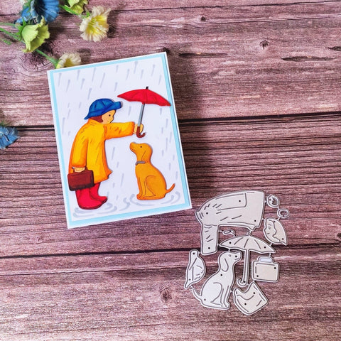 Inlovearts Girl holding Umbrella and Dog Cutting Dies