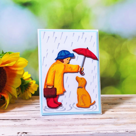 Inlovearts Girl holding Umbrella and Dog Cutting Dies