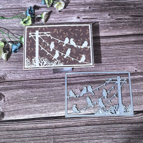 Inlovearts Birds on ‌Utility Pole Background Board Cutting Dies