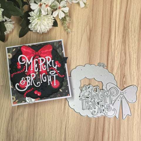 Inlovearts Merry Bright and Bowknot Wreath Cutting Dies