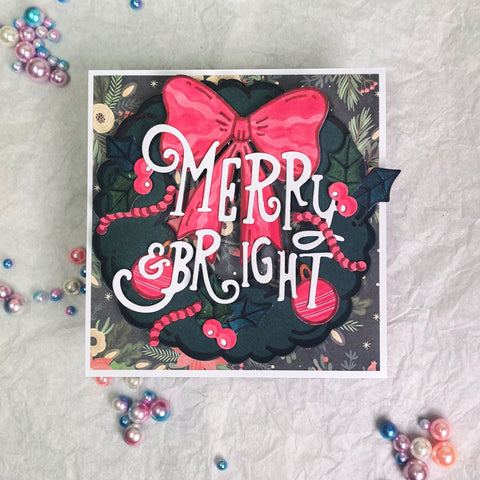 Inlovearts Merry Bright and Bowknot Wreath Cutting Dies