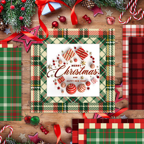 Inlovearts 24PCS 12" Christmas Grid Pattern Scrapbook & Cardstock Paper