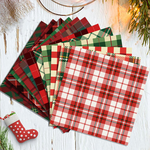 Inlovearts 24PCS 12" Christmas Grid Pattern Scrapbook & Cardstock Paper