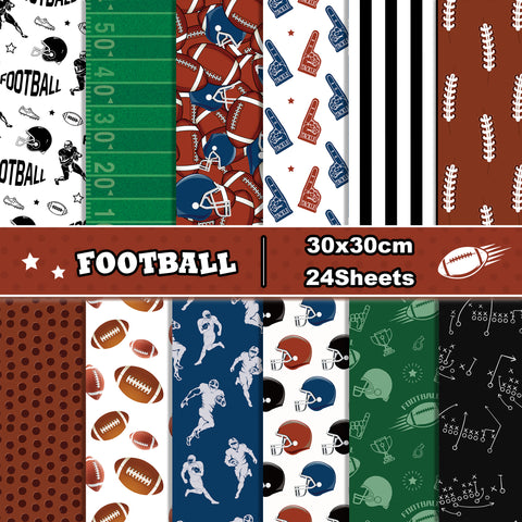 Inlovearts 24PCS 12" Football Theme Scrapbook & Cardstock Paper