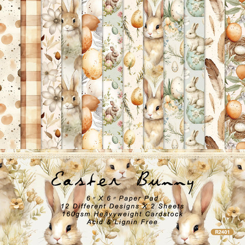 Inlovearts 24PCS 6" Easter Bunny Scrapbook & Cardstock Paper