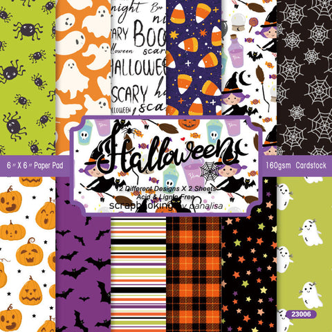 Inlovearts 24PCS 6" Halloween Pattern Scrapbook & Cardstock Paper
