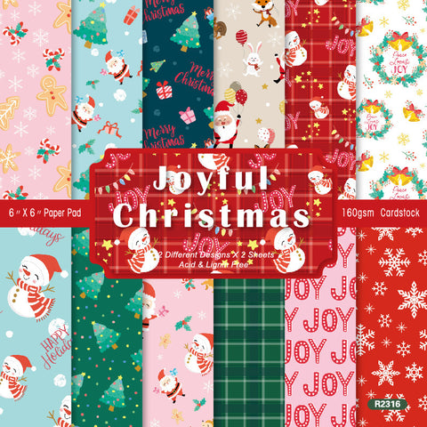Inlovearts 24PCS 6" Joyful Christmas Scrapbook & Cardstock Paper