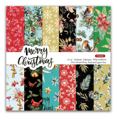 Inlovearts 24PCS 6" Merry Christmas Scrapbook & Cardstock Paper