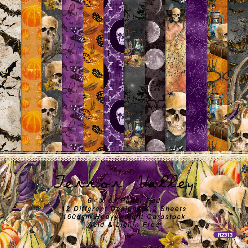 Inlovearts 24PCS 6" Mysterious Skeleton Scrapbook & Cardstock Paper