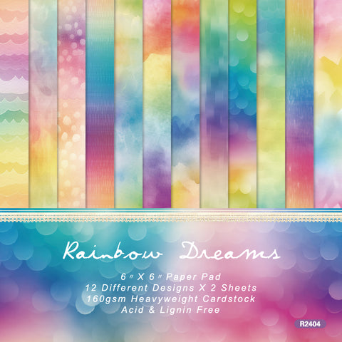 Inlovearts 24PCS 6" Rainbow Dreams Scrapbook & Cardstock Paper