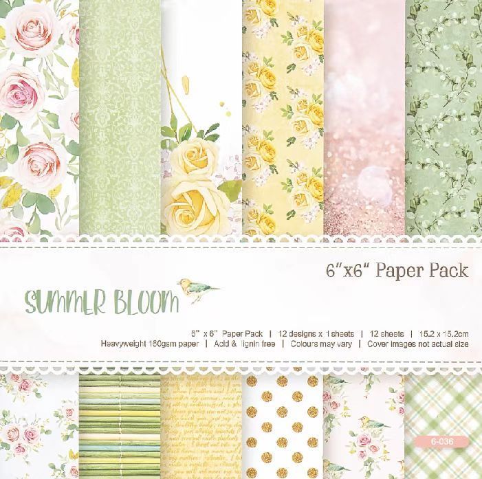 Inlovearts 24PCS 6" Summer Bloom Scrapbook & Cardstock Paper