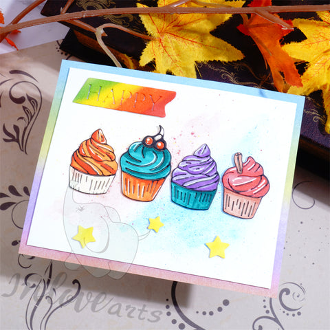 Inlovearts 4pcs Sweet Cupcakes Cutting Dies