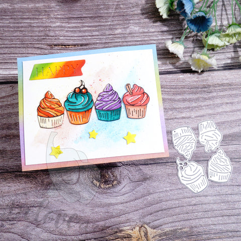 Inlovearts 4pcs Sweet Cupcakes Cutting Dies