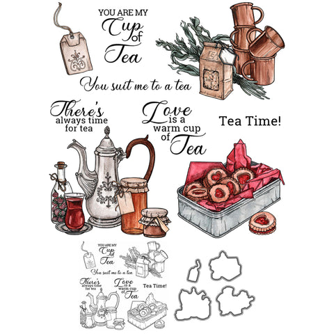 Inlovearts Afternoon Tea Time Dies with Stamps Set