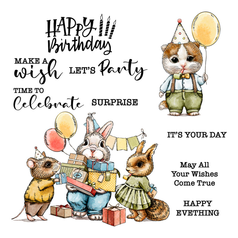 Inlovearts Animal Birthday Party Die with Stamps Set