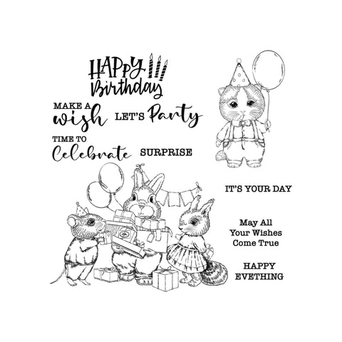 Inlovearts Animal Birthday Party Die with Stamps Set