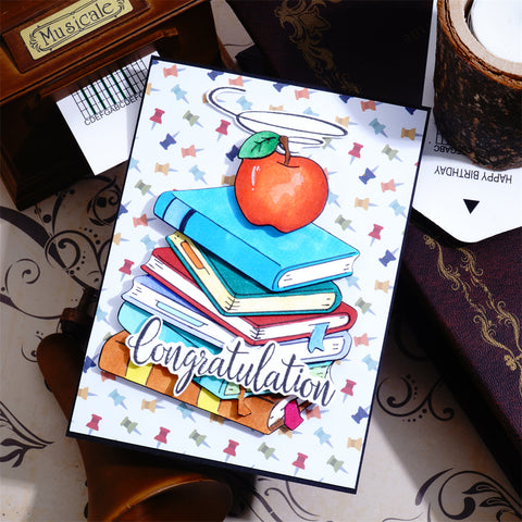 Inlovearts Apple on Stacked Books Cutting Dies