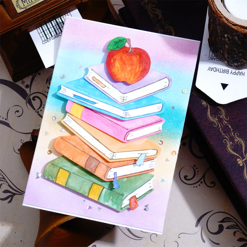 Inlovearts Apple on Stacked Books Cutting Dies