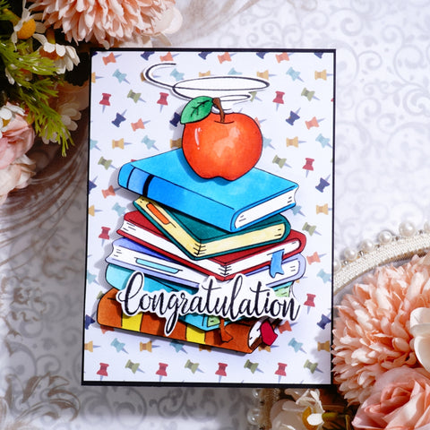 Inlovearts Apple on Stacked Books Cutting Dies