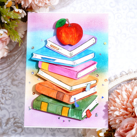 Inlovearts Apple on Stacked Books Cutting Dies