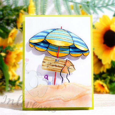 Inlovearts Beach Umbrella and Wooden Sign Cutting Dies