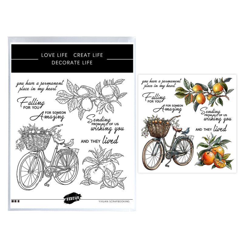 Inlovearts Bicycle and Orange Die with Stamps Set