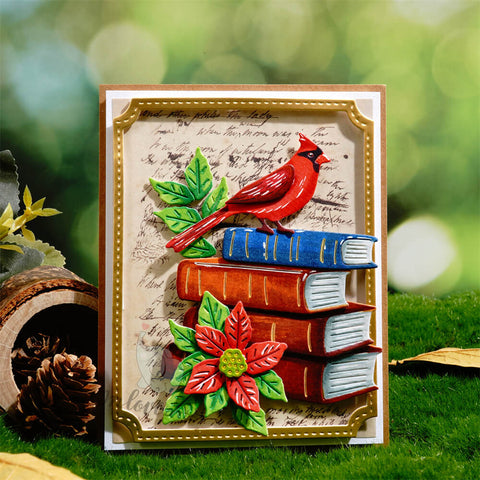 Inlovearts Bird on Stacked Books Cutting Dies