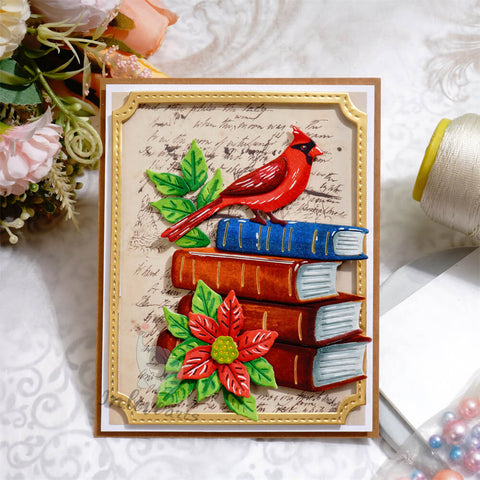 Inlovearts Bird on Stacked Books Cutting Dies