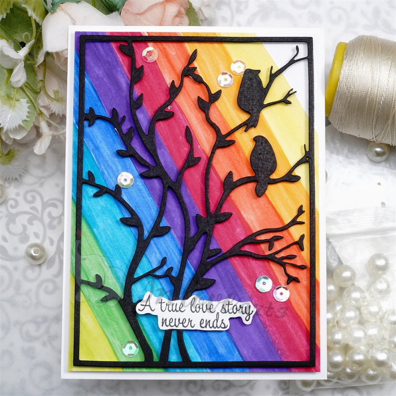 Inlovearts Bird on the Tree Background Board Cutting Dies