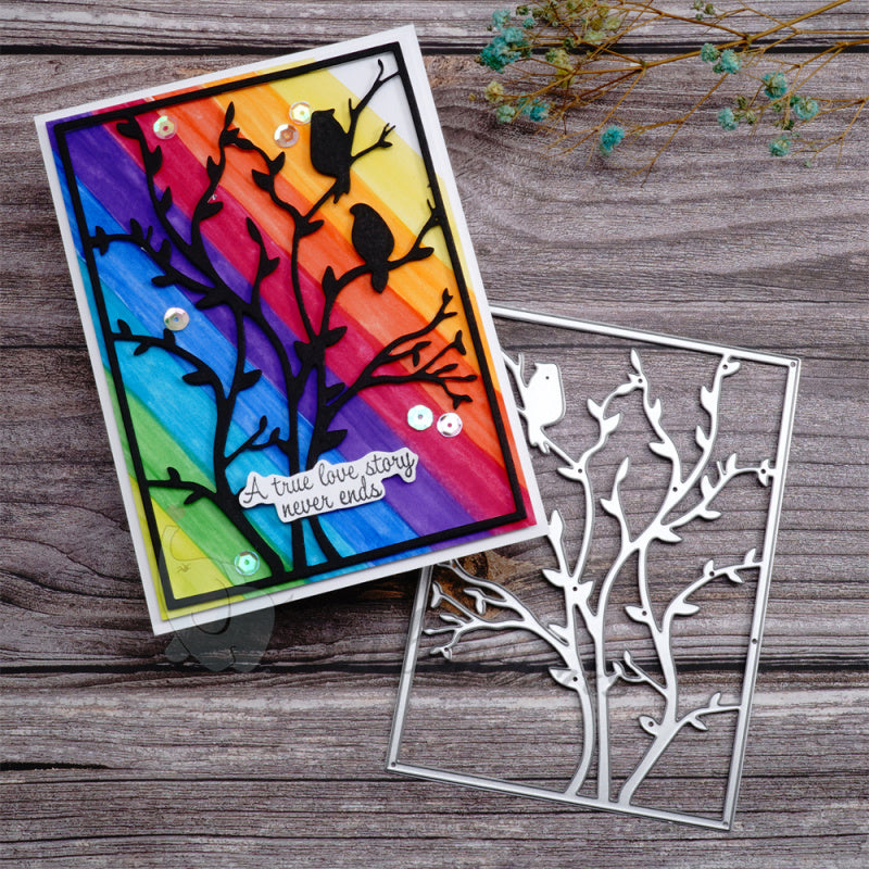 Inlovearts Bird on the Tree Background Board Cutting Dies