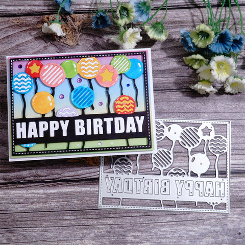 Inlovearts Birthday Balloon with Word Backgound Board Cutting Dies