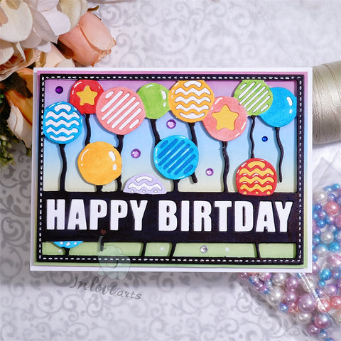 Inlovearts Birthday Balloon with Word Backgound Board Cutting Dies