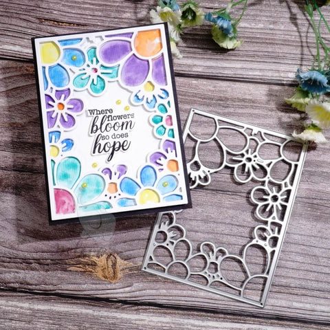 Inlovearts Bloomig Flowers Rectangular Frame Cutting Dies