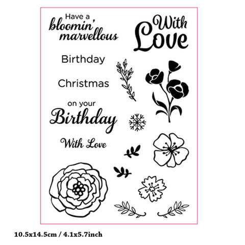 Inlovearts Blooming Flower and Word Clear Stamps