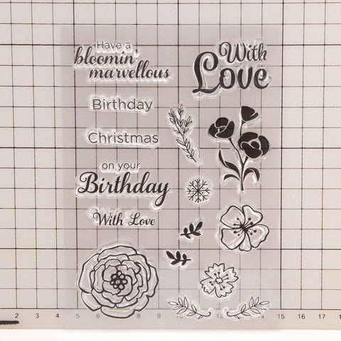 Inlovearts Blooming Flower and Word Clear Stamps