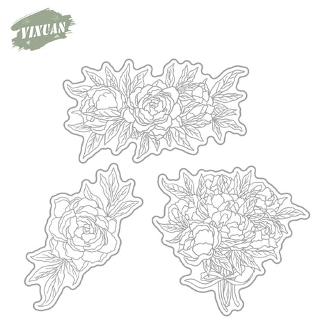 Inlovearts Blooming Peonies Die with Stamps Set