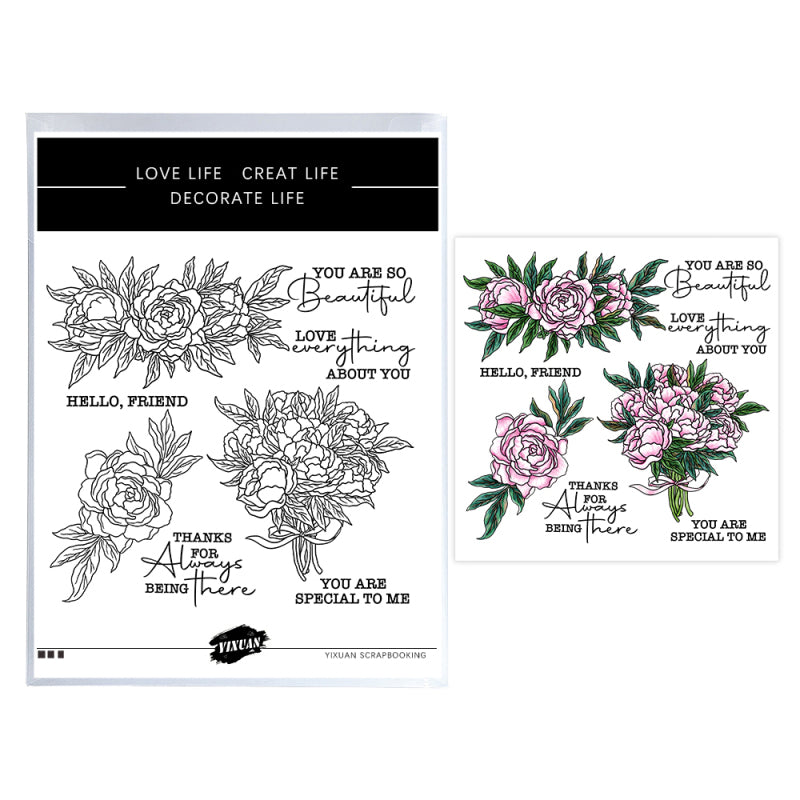 Inlovearts Blooming Peonies Die with Stamps Set