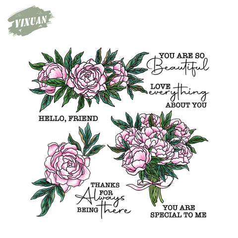 Inlovearts Blooming Peonies Die with Stamps Set